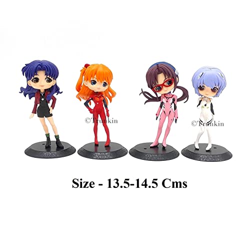 Image of Trunkin Neon Genesis Evangelion Rubber Action Figure | Set Of 4 Action Figure Asuka Langley Ayanami Rei Mari Mikanami Misato Katsuragi Collectible | 14.5 cm Weeb Manga Figurines,Multicolor