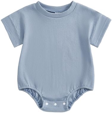 Merqwadd Baby Summer Bubble Romper Infant Boy Girl Short Sleeve Onesie Oversize Cotton T-shirt Bodysuit Top
