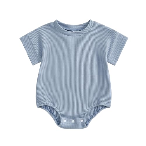 Image of Merqwadd Baby Summer Bubble Romper Infant Boy Girl Short Sleeve Onesie Oversize Cotton T-shirt Bodysuit Top