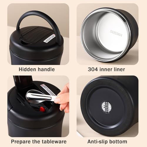 Termo para comida de acero inoxidable de 40 oz con aislamiento térmico superior negro 5