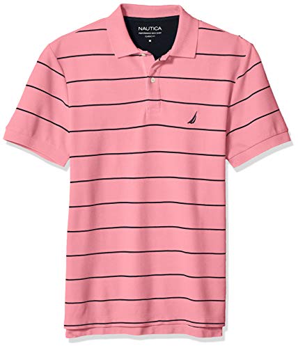 Nautica Men's Classic Short Sleeve Striped Polo T-Shirt, Carnation, X-Large