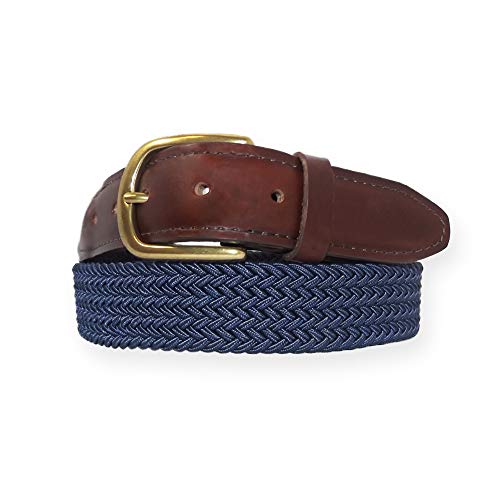 YRI Men's Braided Elastic Stretch Belt with Horween Chromexcel Leather Tab