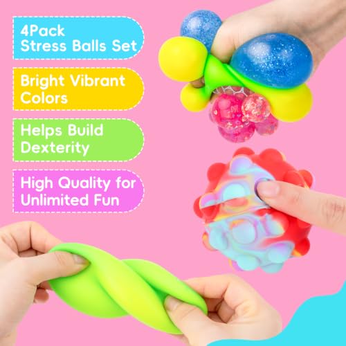 Image of Stress Balls 4 Pack for Adults and Kids, Squeeze Squishy Fidget Toys