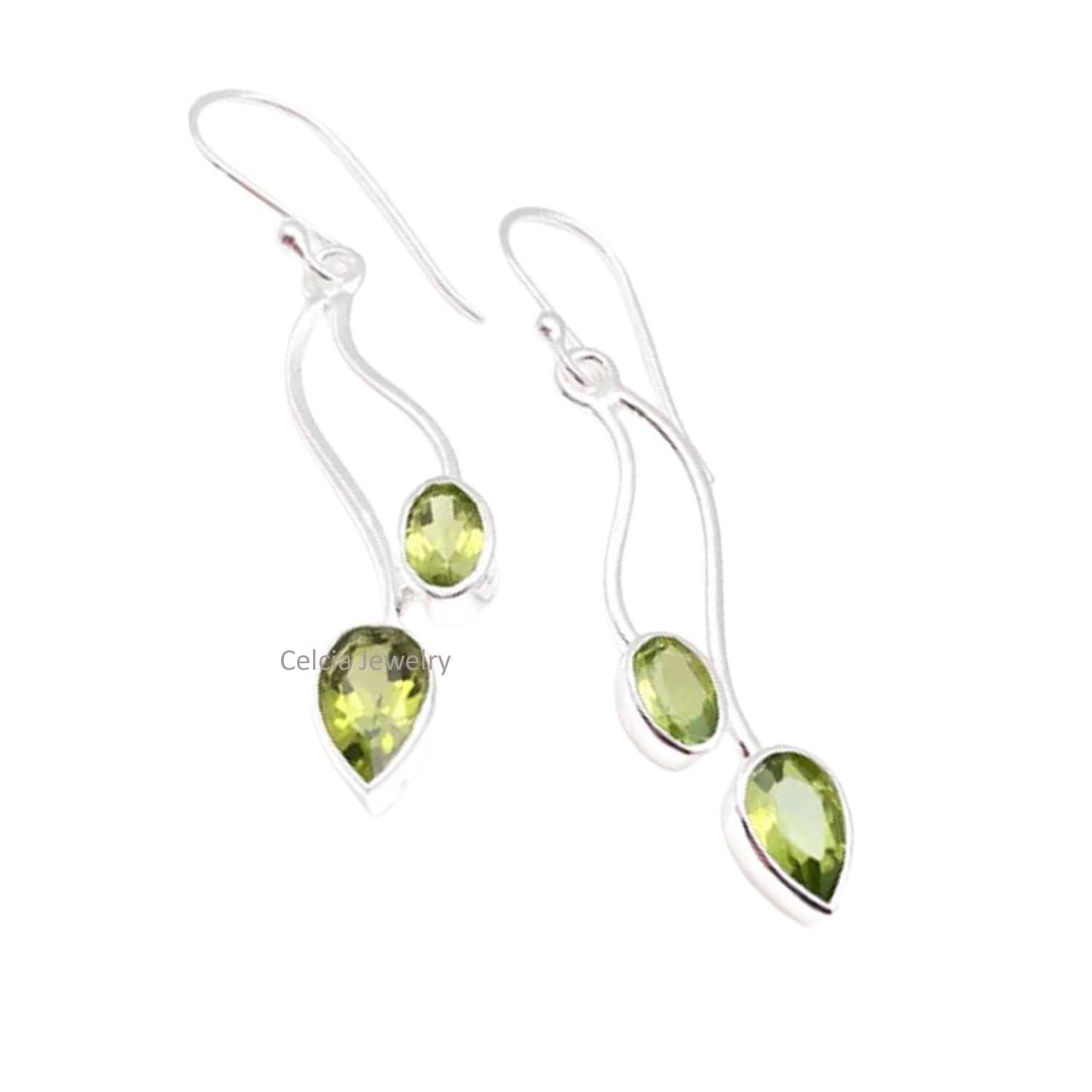 Pendientes colgantes de lágrima de plata de ley 925 auténtica para mujer, peridoto verde, piedras preciosas múltiples naturales, regalos únicos de piedra natal de agosto para ella