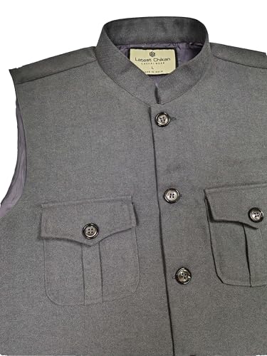 Image of LATEST CHIKAN Men's Nehru Jacket | Ethnic Waistcoat with Mandarin Collar | Premium Textured Fabric | Party, Wedding