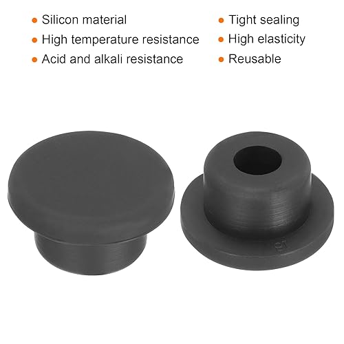 Image of UXCELL High Temp Silicone T-Shaped Rubber Stopper - Dia 18mm /0.7 inch, Black, Pack of 10 (OD 26mm) - Waterproof & Sealing Plugs for Powder Coating & Plating