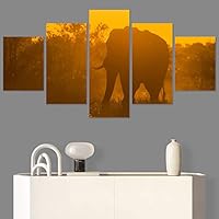 SIGNWIN 5 Panel Canvas Wall Art Modern Art Animals Dramatic Giraffe Lion Multicolor Photography Southwest for Home Decorations Ready to Hang - 60