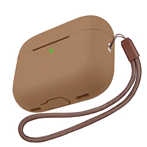 Benbenjaytek for AirPods Pro 2 Case, AirPods Pro 2nd Generation[2022] Protective Shockproof Soft Silicone Headphone Cover with Hand Strap, Support Wireless Charging [Front LED Visible] (Brown)