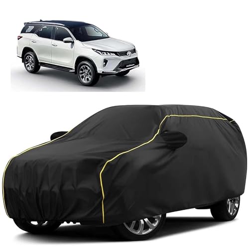 Image of Sulfar 100% Water Resistant Car Body Cover Compatible with Mirror for Toyota Legender (Triple Stitched, Full Bottom Elastic, Black Tafetta with Yellow Piping)