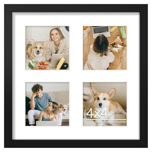 Image of DUENPY 10x10 Collage Picture Frame 4x4 Picture Frames Collage Wall Decor Displays Four 4x4 inch Photos Available Horizontal Wall Mounting Display and Vertical Black