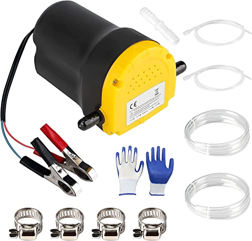 Upgrade 80W 12V Oil Change Pump Extractor, EONLION Diesel Fluid Suction Transfer Pump Quick Oil Changer with 4 Hose Hoops to Secure 4 Durable Hose, for Car Boat Motorbike Truck RV ATV Riding Mower