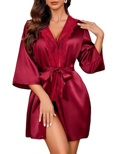 Image of Avidlove Women's Kimono Robe Short Satin Pure Short Silky Robes