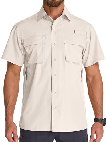 Mens UPF 50+ Sun Protection Short Sleeve Quick Dry Fishing Safari Hiking Shirt with Zipper Pocket Lightweight Cooling2