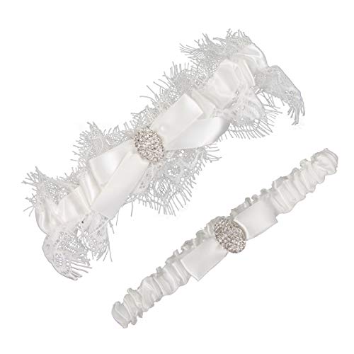 Image of White Lace Wedding Garters Bridal Garter Set for Women Bride Garters With something Blue