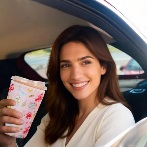 Image of Reusable Insulated Sleeve for Iced Coffee Cup, Coffee Neoprene Sleeve for Cold & Hot Drinks, Beverage Holder for Iced Coffee (Coastal Catch, Medium: 22-24oz)