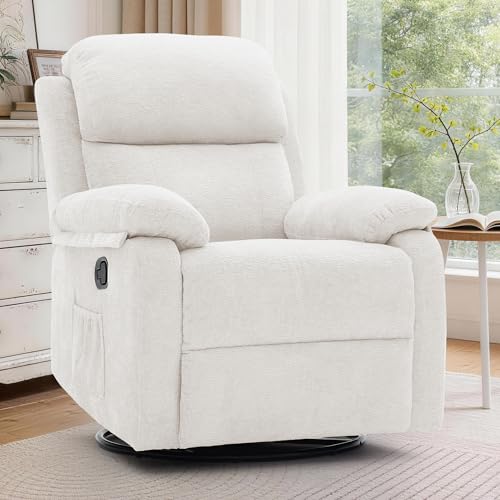 Image of Korser Recliner Chair, 360 Swivel Rocker Chair for Adults, Small Rocking Recliner Chair for Small Spaces, Upholstered Chenille Fabric Glider Recliner Nursery Chair with Side Pockets for Living Room