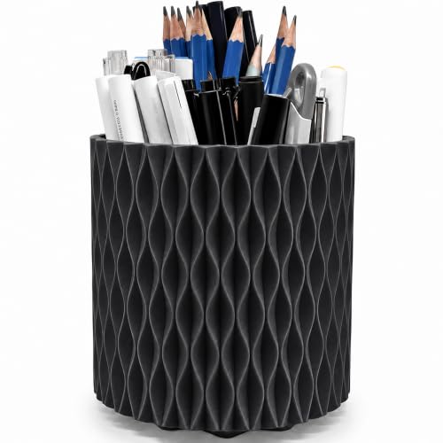 Image of Lebenrich Aesthetic Black Pen Holder for Desk, Rotating Plastic Desk Pencil Holder Organizer for Home School Office