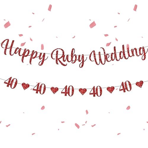 Wedding Anniversary Decorations Happy Diamond Wedding Anniversary Banner Happy Wedding Anniversaries Decorations for Birthday Weddings Anniversaries Valentines Day (40th)