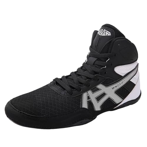 スニーカー メンズ ボクシングシューズ レスリングシューズ 格闘技マスター ボクシングブーツ コンバット メッシュ トレーニングシューズ 軽量 男性用スパーリングシューズ ジム 滑り止め 通気 練習靴 トレーナーシューズ 男女兼用 (26.5 cm,ブラッ