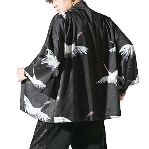Image of PRIJOUHE Men's Japanese Kimono Cardigan Jackets Casual Long Sleeve Open Front Coat Lightweight Yukata Outwear