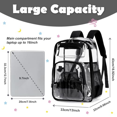 Clear Backpack for Girls Boys School See Through Transparent Backpack, Heavy Duty Kids Clear Bookbag Black3