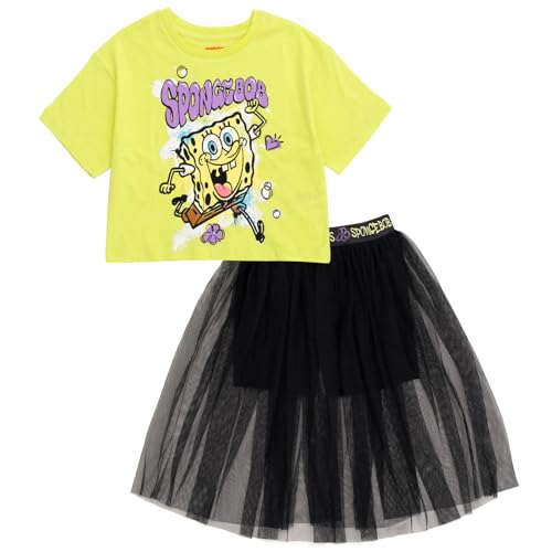 Image of SpongeBob SquarePants Girls Boxy Drop Shoulder T-Shirt and Tulle Skort Toddler to Big Kid Sizes (2T - 18-20)