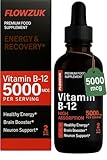 Flowzuk Vitamin B12 Liquid Drops 5000mcg – High Strength Methylcobalamin – Fast Absorbing Vegan B12 Supplement – 60ml Dropper Bottle – Gluten Free, Energy & Wellness Support