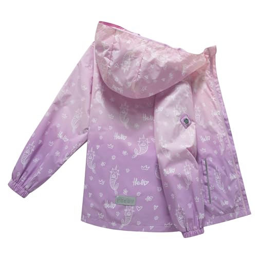 Image of MGEOY Girls Rain Jacket Lightweight Waterproof Hooded Cotton Lined Raincoat Windbreaker for Kids Size 4-12 Years