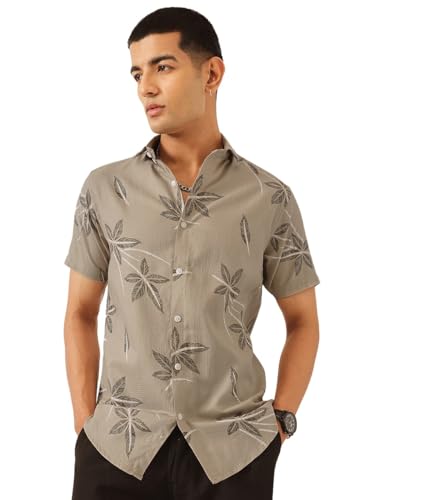 Image of Majestic Man Men's Slim Fit Pure Cotton Printed Casual Shirt - Short Sleeve | Premium Breathable Fabric | Modern Geometric Design