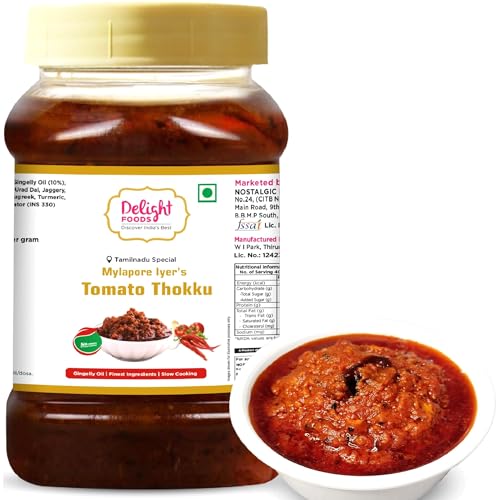 Image of Delight Foods Mylapore Iyer's Tomato Thokku 800g | Traditional Tamil Nadu Rice Mix | Made with Pure Gingelly (Sesame) Oil | Homemade Style Tomato Pickle | No Preservatives