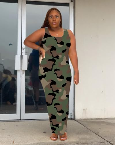 Image of YeGine Women Plus Size Sleeveless Bodycon Maxi Dresses Sexy Slim Tank Dresses