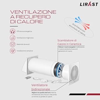 LIRAST 150mm Ventilazione Meccanica Controllata VMC Doppio Flusso Recupero Calore con Cavo - VMC Recuperatore di Calore Doppio Flusso
