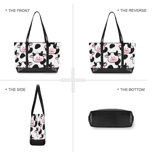 Cute Cow Black White Pink professional women laptop tote bag with zipper tote bag with zipper for women work with3