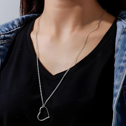 Boho Long Gold Heart Pendant Necklace for Women Open Heart Shaped Love Pendant Necklace Silver Hollow Heart Minimalist Necklace Jewelry for Women3