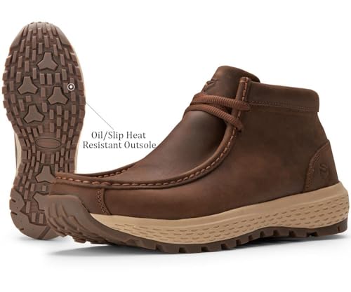 Image of SUREWAY Men's Chukka Boots,Fashion and Comfort Driving Shoes,Lightweight Durability Leather Moc Toe Work Boots