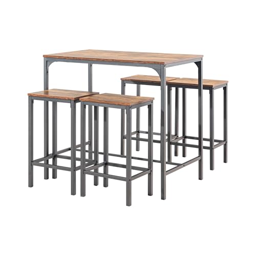 Songvas Ensemble De Salle À Manger 5 Pièces, Table De Cuisine avec 4 Chaises, MDF Et Métal, Table 100×60×90 cm, Chaises 30×40×65 cm, Gain De Place pour...