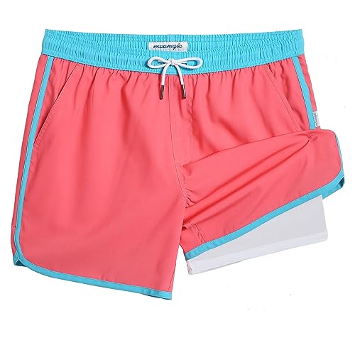 Maamgic Mens Short 80S 90S Vintage 5.5 Inch Swim Trunks Swimsuits Board Shorts Compression Liner Quick Dry 2 In 1 Bathing Suits Colorblock Watermelon Medium cover