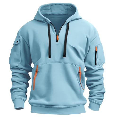 Fall Winter Quarter Zip Hoodie Men Pullover Tactical Sweatshirt Vintage Long Sleeve Casual Hoodies with Pockets