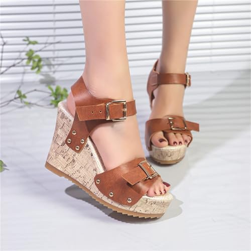 Women Sandals Heel Fashion Solid Color Slope Heel Casual Sandals For4