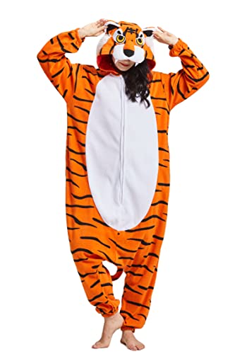 DELEY Unisex Animal Tiger Onesie Adult Halloween Costumes Cosplay Pajamas Warm Sleepwear Homewear