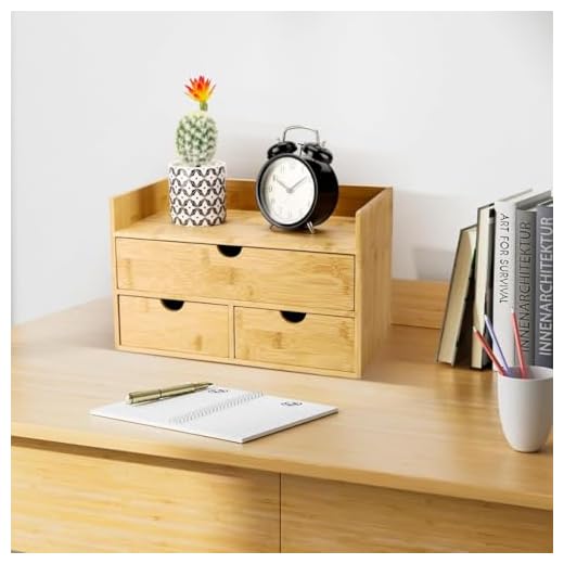 Organizador Multiuso de Utensilios/Maquiagem em Bambu 3 Gavetas, Porta Jóias e Armazenamento (Natural)