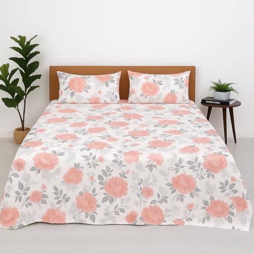 Image of Cottington Lane Bhoomi Impex Blush Petals King Bedsheet - Soft, Breathable, Wrinkle-Free, 102x108 Inches with 2 Pillow Covers