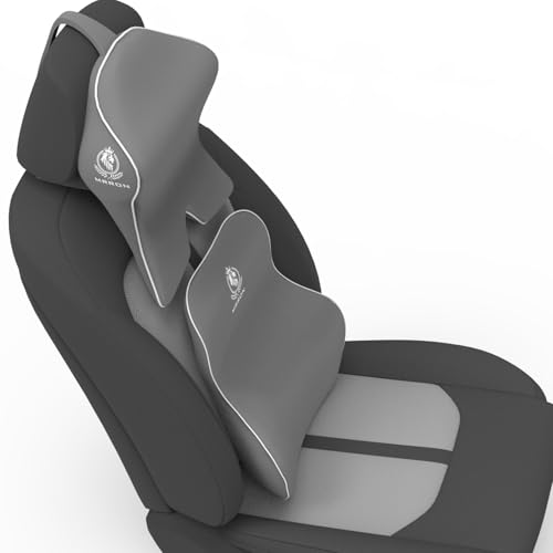Image of MRRON Large Back Support Neck Rest for Chair & Car Seat, Orthopaedic Lumbar Support Memory Foam Backrest Cushion Designed for Back Pain Relief Pillow for Comfortable Sitting (Grey, Long Back)