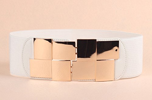 Womens Elasticity Stretch Gold-Plated Buckle Dress Waist Belt,Width 2.3inch(6cm) (White)3