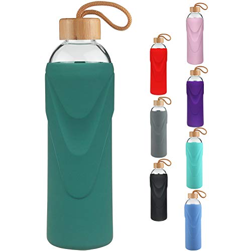 Gourde En Verre Borosilicate Cleesmil 360ml - Sans BPA, Avec Manchon Silicone Et Couvercle Bambou, étanche