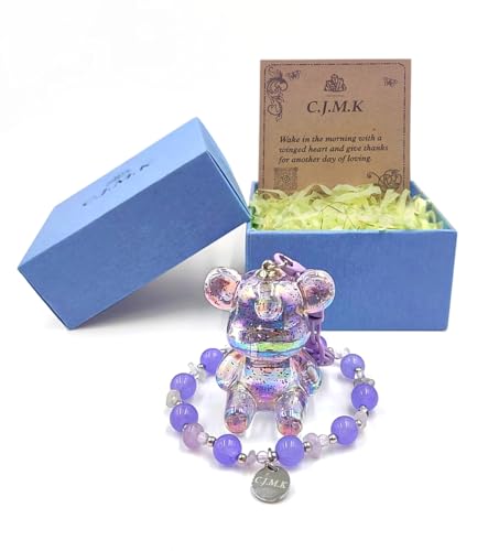 C.J.M.K Clear Purple Style Bracelet & Teddy Bear with Keychain2