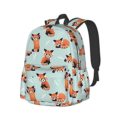 KiuLoam 17 Inch Backpack Cute Flamingo With Bike Laptop Backpack Shoulder Bag School Bookbag Casual Daypack, Red Panda With Bamboo, One size Cover