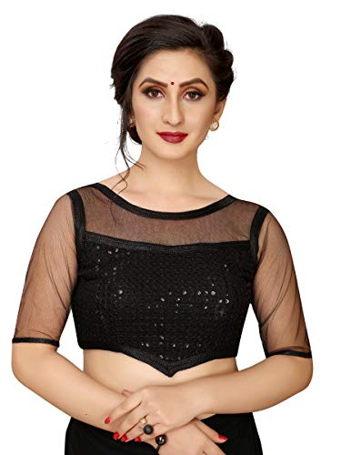 Saitrendz Women's Net and Georgette 3/4 Sleeve Blouse (Black, Free Size) Saitrendz Women's Net and Georgette 3/4 Sleeve Blouse (Black, Free Size)