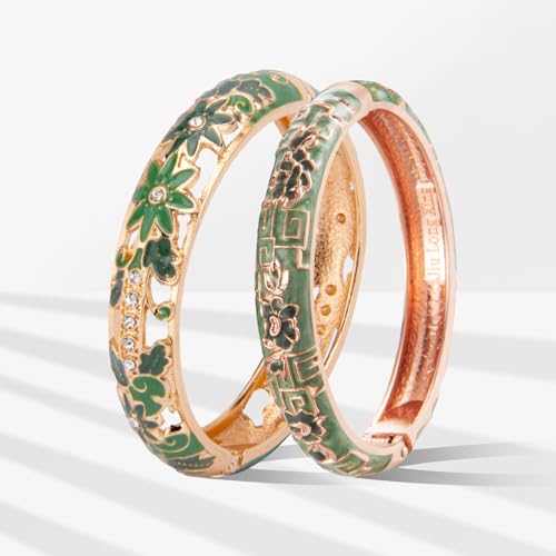 Image of UJOY Vintage Cloisonne Jewelry Handcrafted Bracelets Gorgeous Enameled Flower Plated Cuff Bangles Gifts 88A