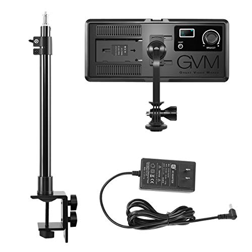 Image of GVM Bi-Color Video Light On-Camera Light CRI97 + Dimmable 3200K-5600K, LED Video Light Panel with C-clamp ​Stand for YouTube DSLR Camera Camcorder Photo Lighting